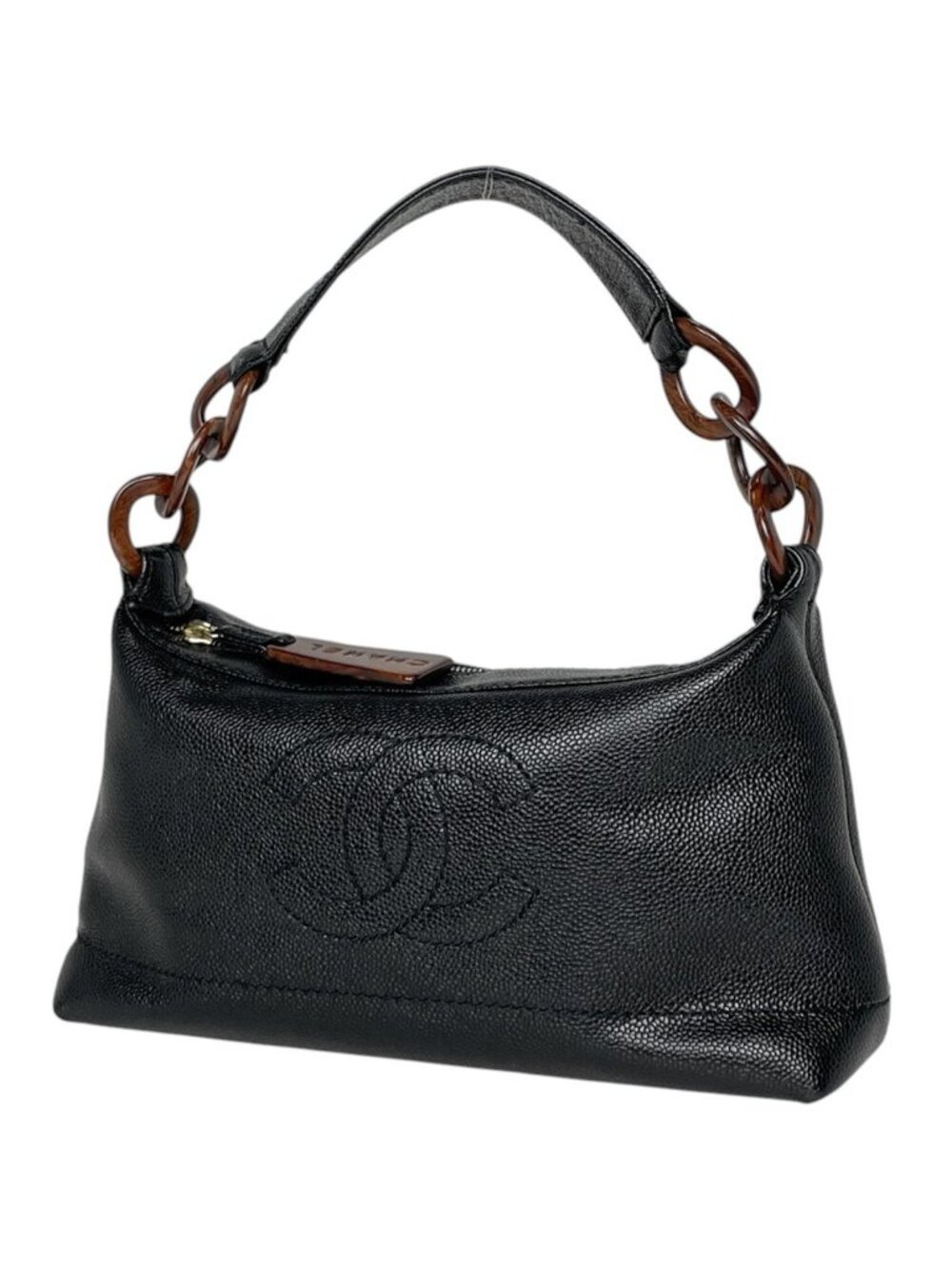 Chanel Shoulder Bag CC Logo Plastic Chain Caviar Black